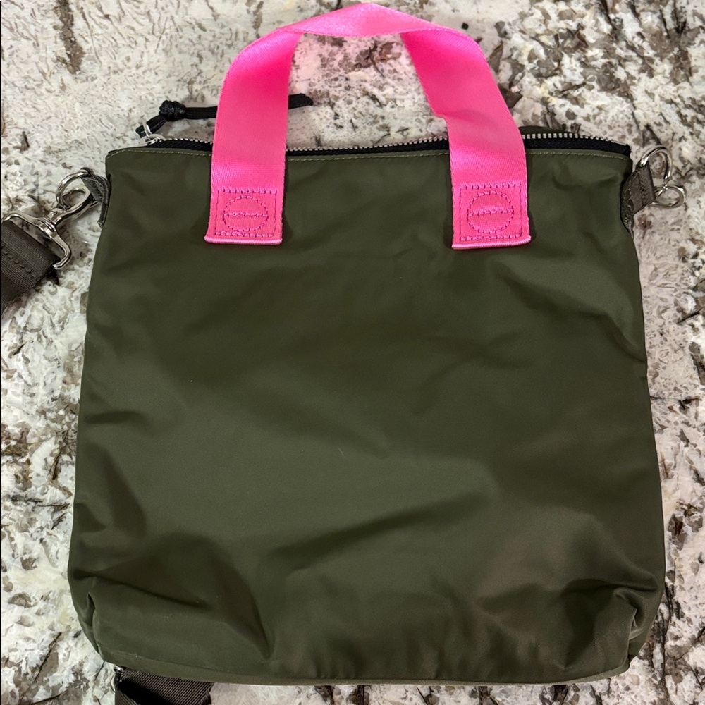 ShortyLOVE Amuse Olive Green Tote with Bright Pink Handle Accent - Picture 6 of 8